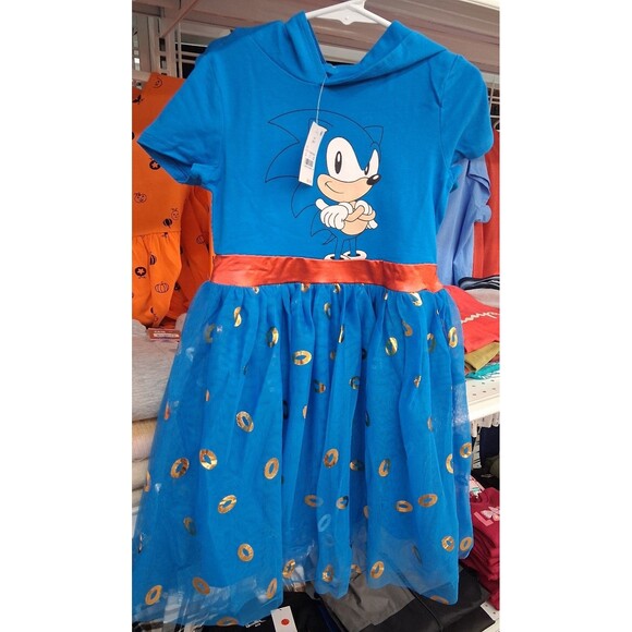NEW! Girls Sonic the Hedgehog Tutu Tulle Dress with Ears/Spikes Hood, Size Small - Picture 1 of 11